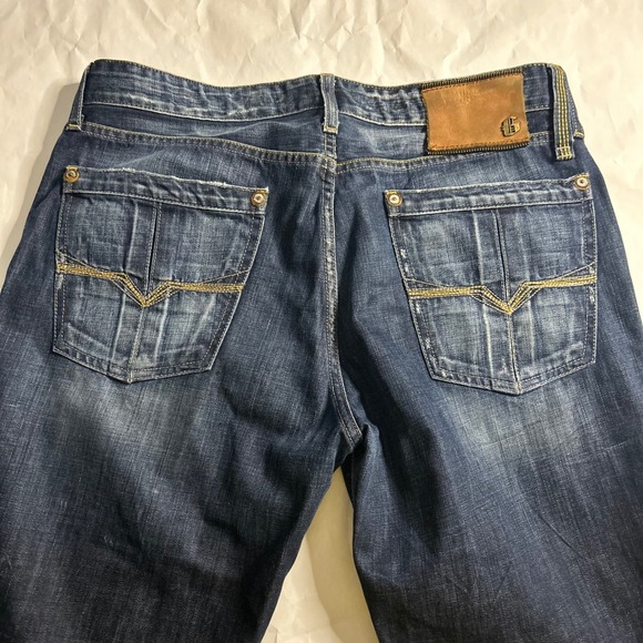 GUESS Premium Falcon Mens Jeans 36x34 Bootcut Dark Wash Denim Embellished Button - Picture 3 of 9